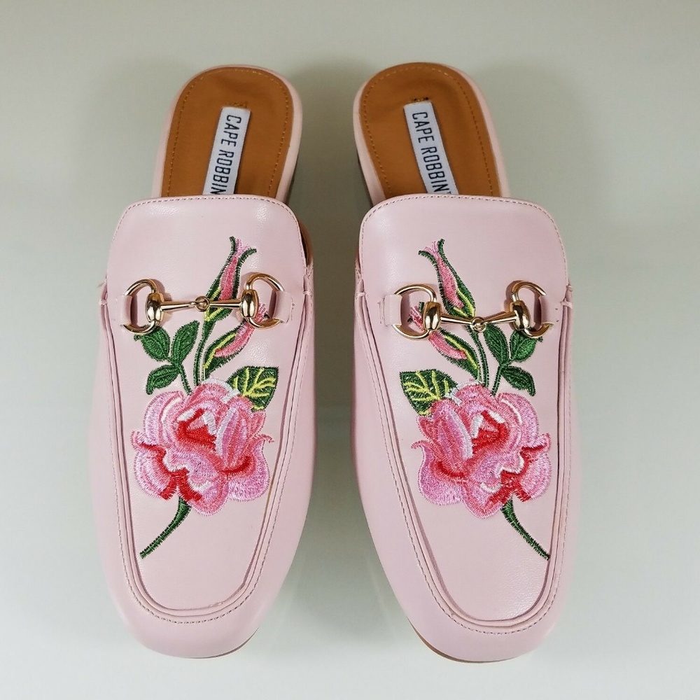 Baby Pink Mules Embroidered Rose Slipper Clog NIB